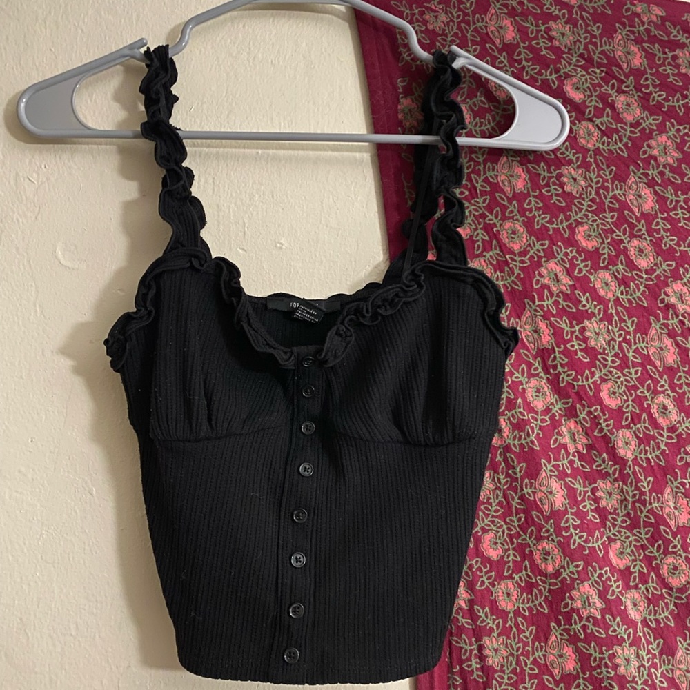 Black Ruffle Strap Tank Top Women | M